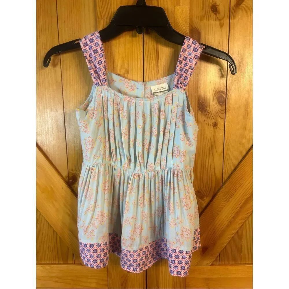 Matilda Jane Girl’s Sleeveless Shirt Mint Multicolor Floral Size 8 (5833)